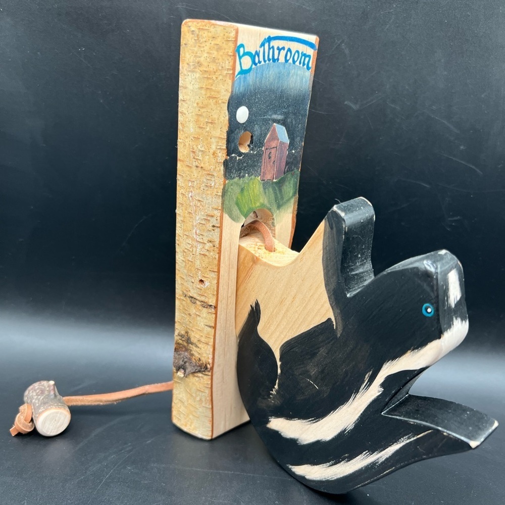 Handmade Rustic Wood Bark Sign Bathroom Skunk Knocker Vermont Made